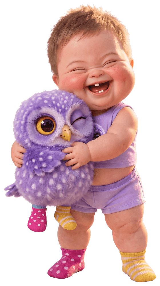 Mimo abrazando a Bubo, que guiña un ojo